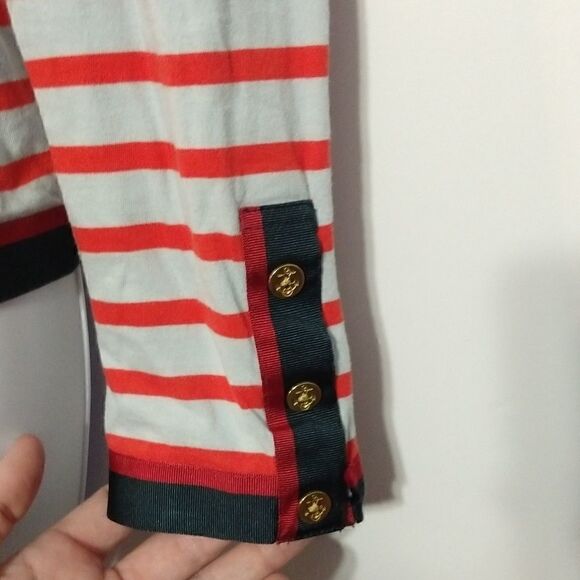 J. Crew striped orange gold button XS - Picture 2 of 4